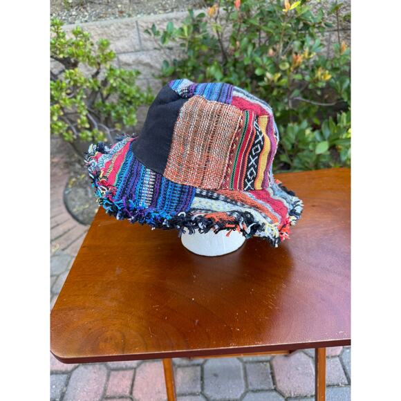 Made in Nepal Handmade Hemp Patchwork BOHO Hippie Hat Womens One Size - Picture 2 of 7